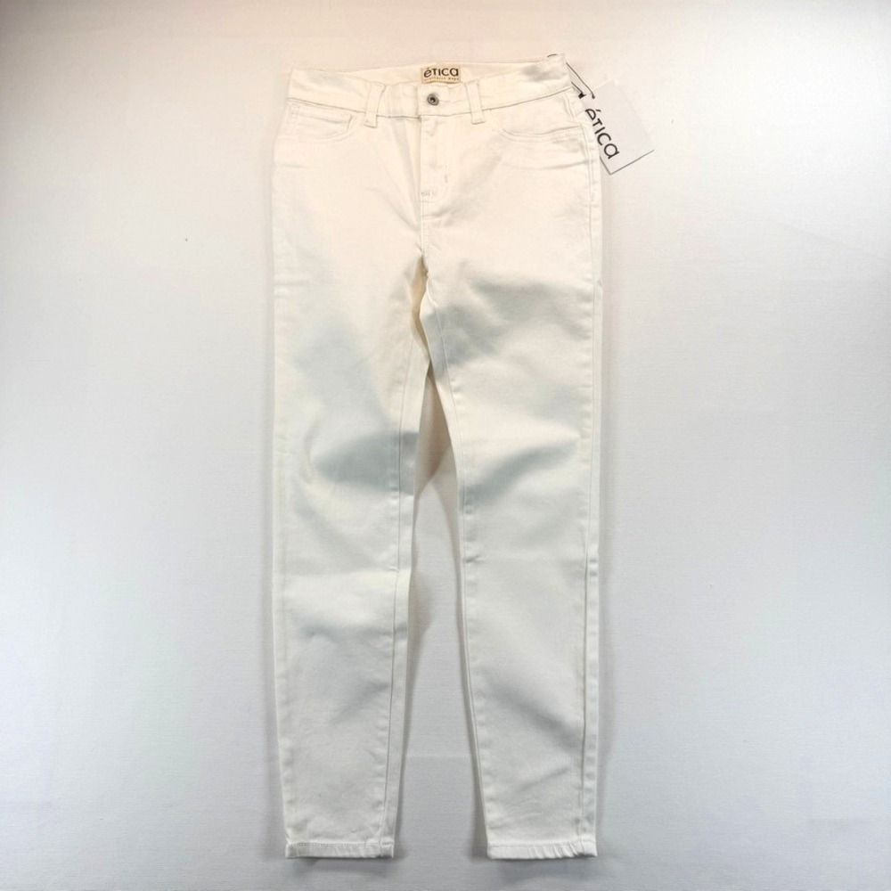 NEW Etica Women's White Skinny Jeans Size 2 Stretch Denim Five Pocket